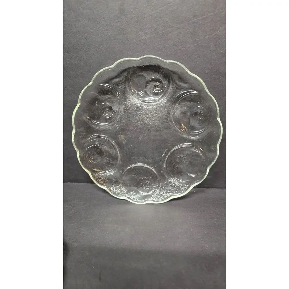 Vintage Clear Pressed Glass Snail Escargot Seafood Plates Set Of 4 Round